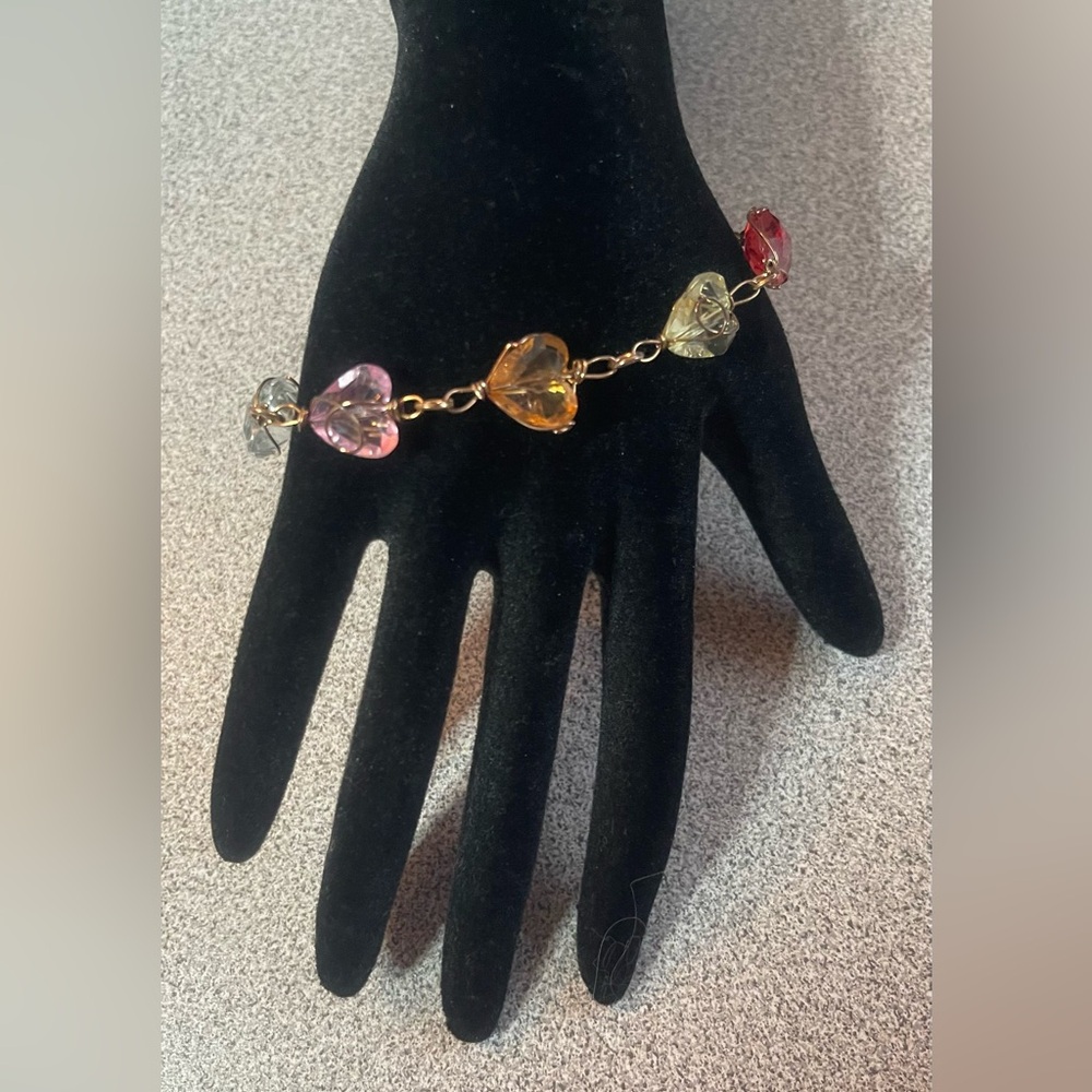 Colourful Heart Gold Toned Wire Bracelet